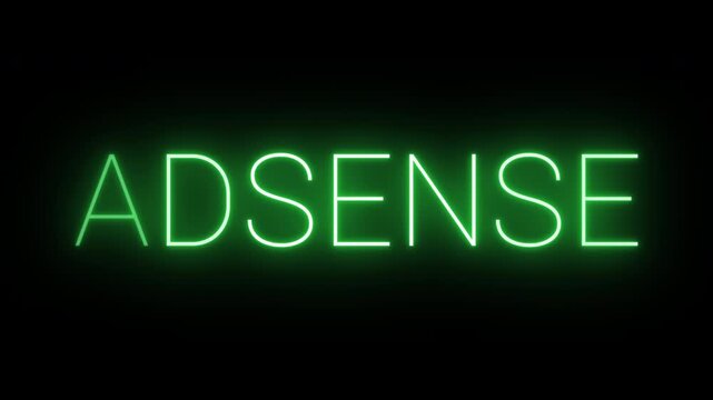 Flickering neon green adsense sign animated on black background.
