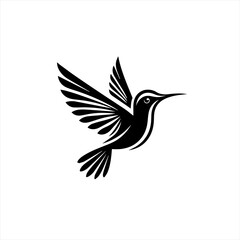 Stylized black hummingbird in flight with wings spread wide