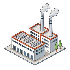 Naklejka premium Industrial Factory with Smokestacks and Trees Illustration