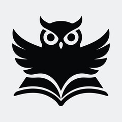 Silhouette owl on book with wings spread vector illustration