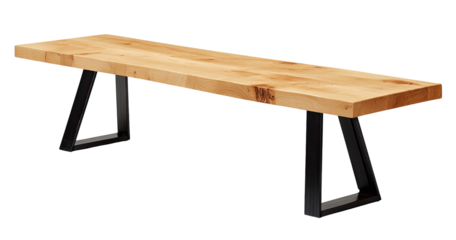 Light wood bench with black metal legs