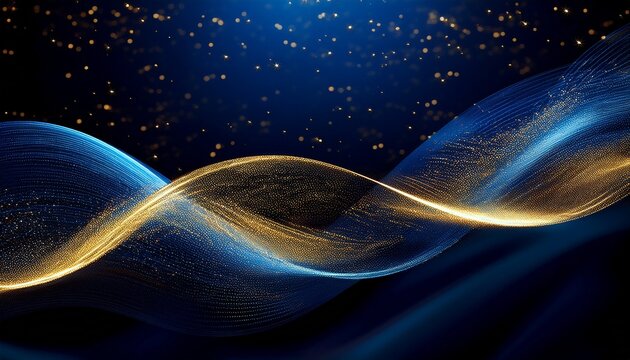 abstract particle wave in shades of blue and gold