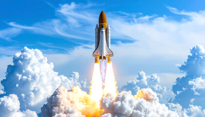 Rocket launch into clouds