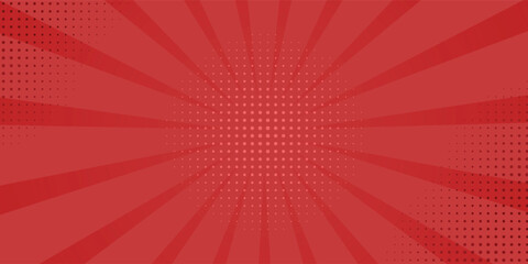 Red comic sunburst effect background with halftone. pop art comic-style vector background. Suitable for templates, sale banners, events, ads, web and pages