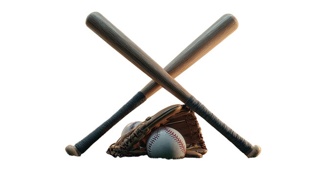 Baseball bats and a glove crossed, with a ball