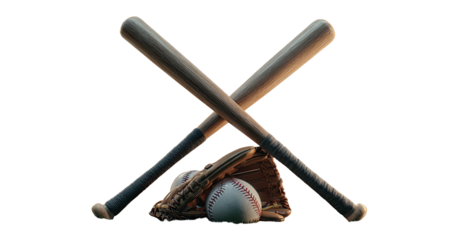 Baseball bats and a glove crossed, with a ball
