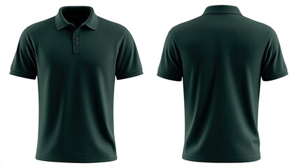 Dark teal polo shirt, front and back view, mock-up