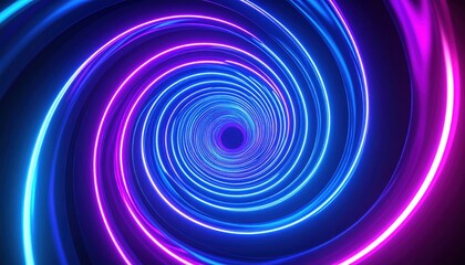 Blue  Pink Neon Spiral Tunnel with Abstract Background.