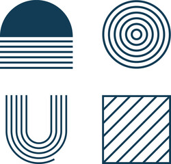 Set of abstract vector icons with swirling lines, curved arrows, and colorful 3D shapes