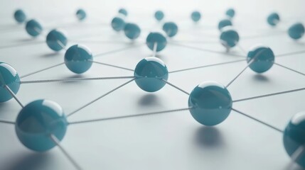 Abstract design featuring a blue and white sphere network structure symbolizing connection