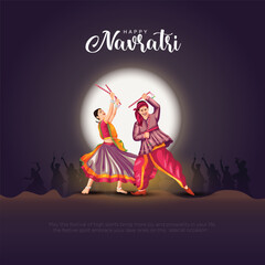 Garba Night poster for Navratri Dussehra festival of India. vector illustration design of peoples playing Dandiya dance.