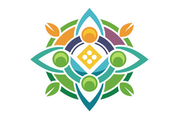 Vibrant geometric mandala design symbolizing growth, vision, and nature with colorful stylized leaves and eyes, perfect for branding, wellness, and eco-friendly concepts