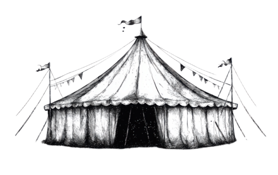 Circus ink sketch vector on transparent background, png