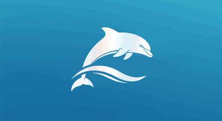 Graceful white dolphin leaping from water with elegant wave design.