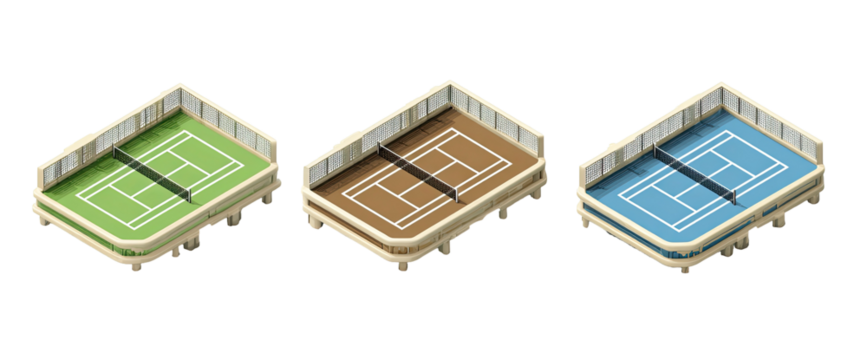 Three isometric tennis courts