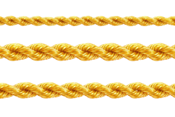 Three horizontal rows of golden braided rope on black background