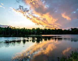Serene sunset over a tranquil lake