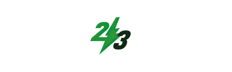Green numbers 2 and 3 with lightning bolt design on black background
