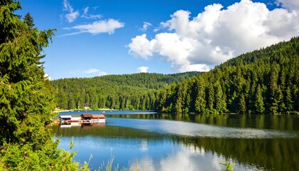 Fototapeta premium Serene Mountain Lake Summer View.