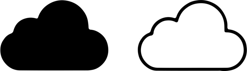 vector illustration black cloud silhouette and line art icon, isolated on white