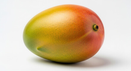 Single Ripe Mango with Gradient Skin on White Background
