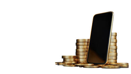 Smartphone resting on a stack of gold coins