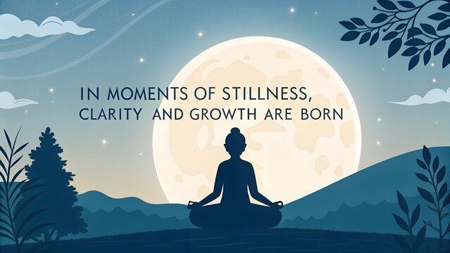 Inspirational Quote on Stillness and Meditation Scene.