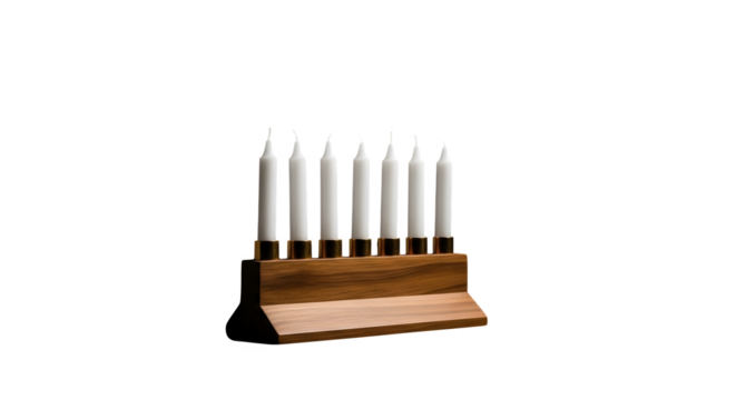 A wooden menorah with unlit candles isolated on transparent background - Powered by Adobe