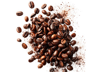 Obraz premium Roasted coffee beans exploding against black background, Isolated On Transparent Background