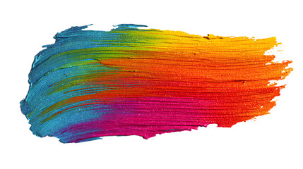 Bright colorful rainbow paint brush stroke isolated on white background. 