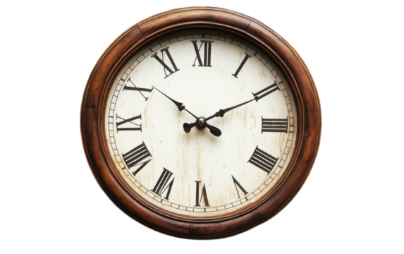 Classical round wall clock with on transparent background, png