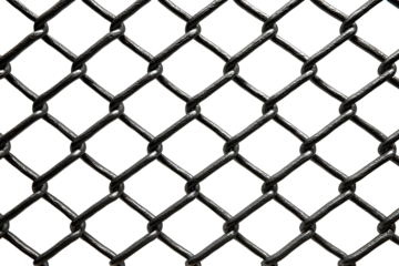 Close-up view of a metal chain-link fence