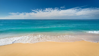 Fototapeta premium golden sand meets turquoise ocean endless horizon horizontal beach blue