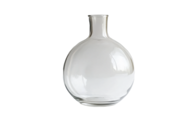 Clear glass vase with a round on transparent background, png