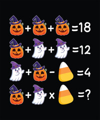 Halloween Math Puzzle with Pumpkins, Ghosts, and Candy Corn
