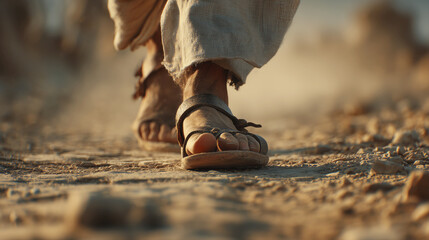 Feet of Walking Jesus Christ