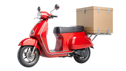 Obraz premium Red delivery scooter with box isolated on transparent background for urban transportation and retro vintage style design