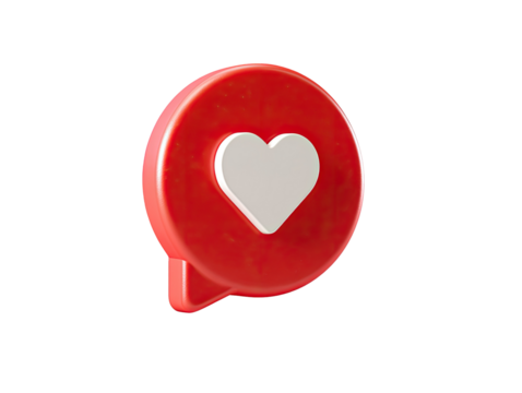 3D rendered red speech bubble with a white heart