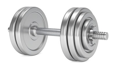 Fototapeta premium A metallic dumbbell against a white background. 3D render