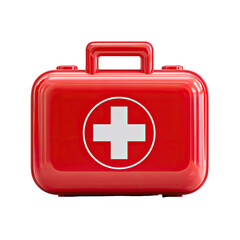 Obraz premium Red medical kit, front view. Glossy, sturdy