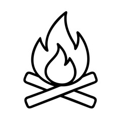 Campfire vector icon illustration for camping outdoor fire flame bonfire and wood logs design