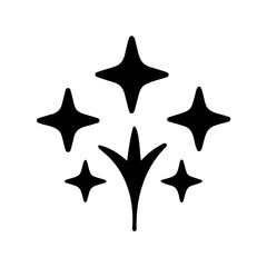 Five stars of different sizes with a central abstract element below