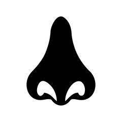A simple black silhouette of a human nose on white background