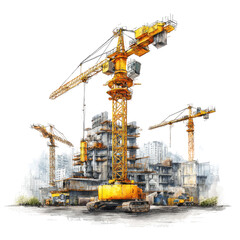 Construction cranes over a city building site