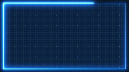 Blue neon grid frame for stage presentation, simple blueprint guide table panel motion graphic, digital square line pattern technology screen, empty futuristic computer monitor loading background - Powered by Adobe