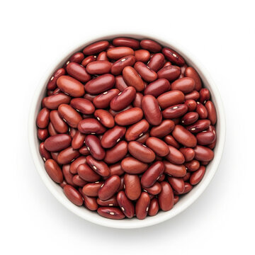 Top view of red kidney beans rajma in white ceramic bowl fully filled isolated on white background