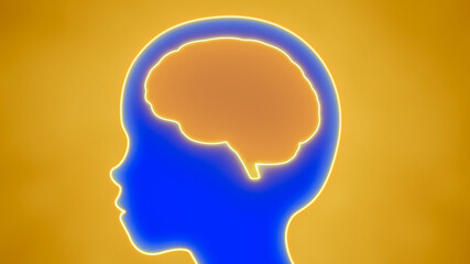 Kid with blank glowing neon brain background, children study idea concept, Intelligence and creativity learning in smart education, Critical thinking process, empty child head for design illustration