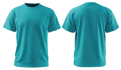 Teal short-sleeve t-shirt, front and back views, mockup
