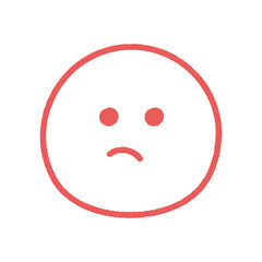 ムッとした顔のシンプルでかわいい手書きの赤い絵文字 - 不満や困惑の感情や低評価のイメージ素材