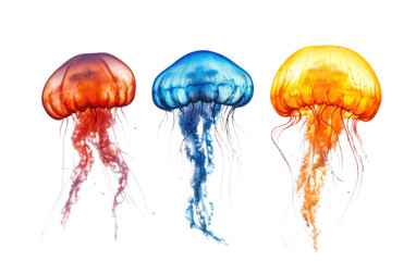 Colourful jellyfish bundle orang gigapixel on transparent background, png